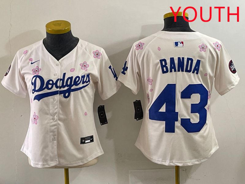Youth Los Angeles Dodgers 43 Banda Cream Sakura Edition 2025 Nike MLB Jersey style 31